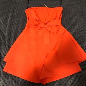 Missguided orange bandeau tie waist short romper